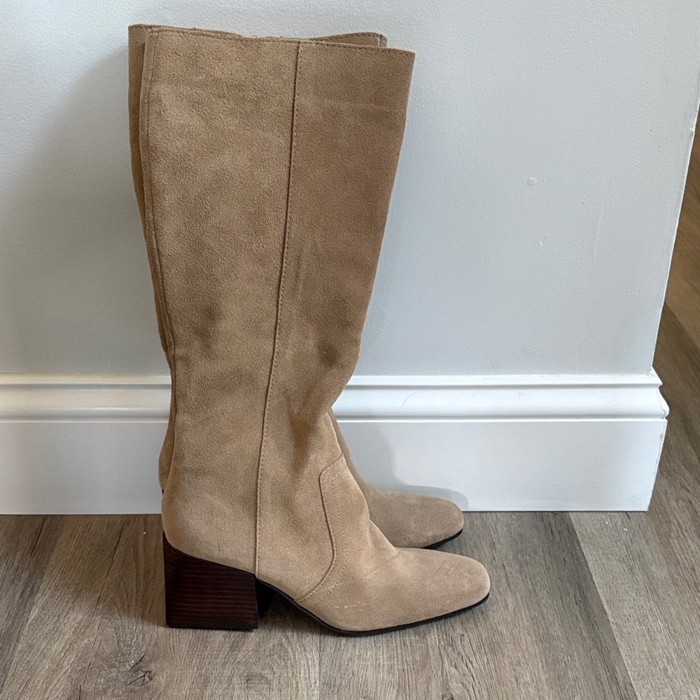 Blondo Beige Suede Heeled Boots